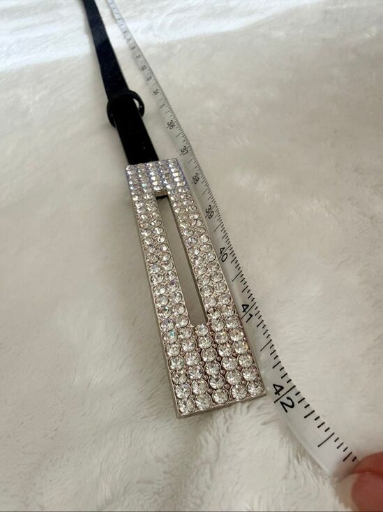 Oscar de la Renta Crystal Pavé Buckle Black Suede Leather Belt Size Large main image 8